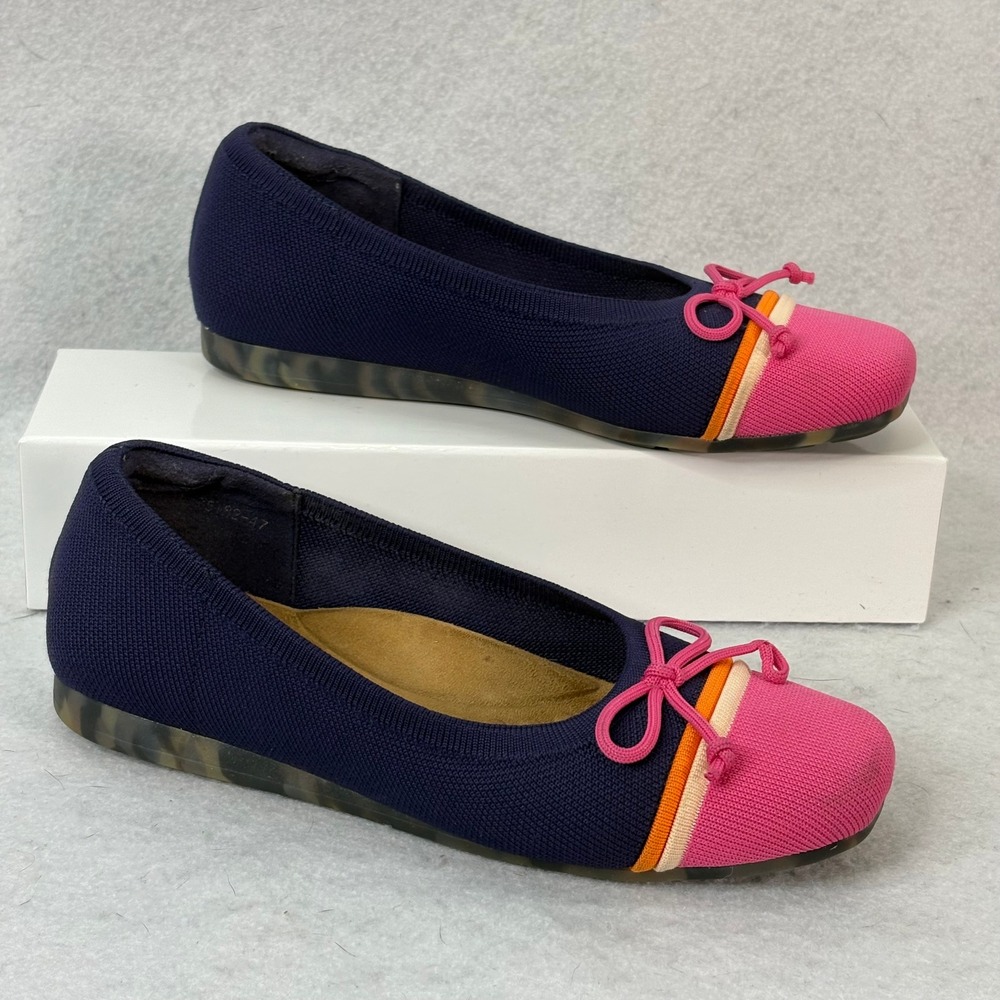 Ros Hommerson Noelle Knit Cap Toe Ballet Flats Navy Womens 9 Preppy Comfort